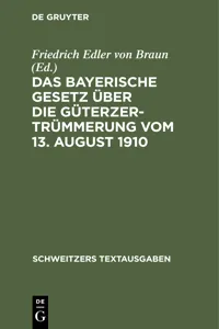 Das Bayerische Gesetz über die Güterzertrümmerung vom 13. August 1910_cover