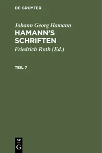 Johann Georg Hamann: Hamann's Schriften. Teil 7_cover
