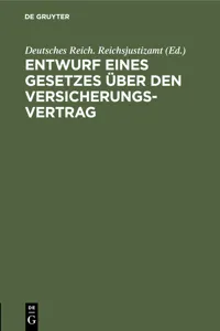 Entwurf eines Gesetzes über den Versicherungsvertrag_cover