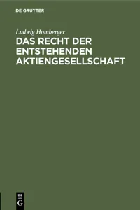 Das Recht der entstehenden Aktiengesellschaft_cover