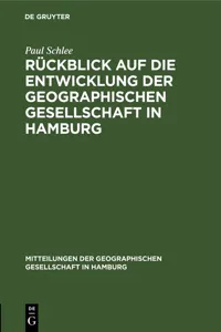 Rückblick auf die Entwicklung der Geographischen Gesellschaft in Hamburg_cover