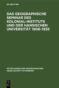 Das Geographische Seminar des Kolonial-Instituts und der Hansischen Universität 1908–1935_cover