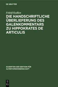 Die handschriftliche Überlieferung des Galenkommentars zu Hippokrates De Articulis_cover