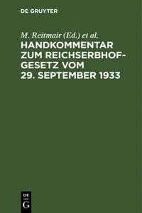 Handkommentar zum Reichserbhofgesetz vom 29. September 1933_cover