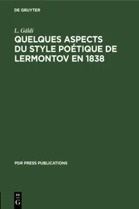 Quelques aspects du style poétique de Lermontov en 1838_cover