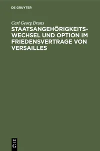 Staatsangehörigkeitswechsel und Option im Friedensvertrage von Versailles_cover