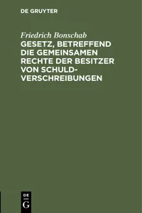 Gesetz, betreffend die gemeinsamen Rechte der Besitzer von Schuldverschreibungen_cover