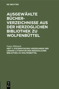 Systematisches Verzeichniß der Lessing-Litteratur der Herzoglichen Bibliothek zu Wolfenbüttel_cover