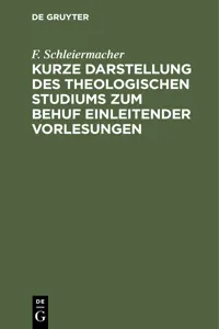 Kurze Darstellung des theologischen Studiums zum Behuf einleitender Vorlesungen_cover