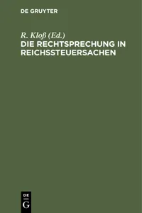 Die Rechtsprechung in Reichssteuersachen_cover