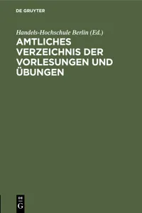 Amtliches Verzeichnis der Vorlesungen und Übungen_cover