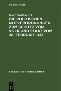 Die Politischen Notverordnungen zum Schutz von Volk und Staat vom 28. Februar 1933_cover