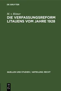 Die Verfassungsreform Litauens vom Jahre 1928_cover