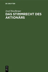 Das Stimmrecht des Aktionärs_cover