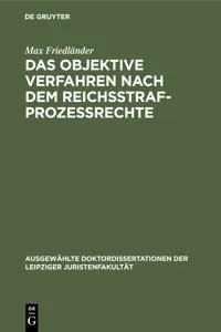 Das objektive Verfahren nach dem Reichsstrafprozessrechte_cover