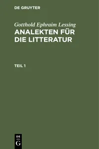 Gotthold Ephraim Lessing: Analekten für die Litteratur. Teil 1_cover