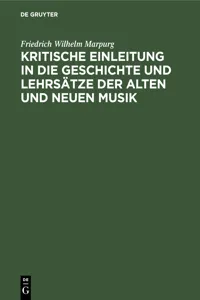 Kritische Einleitung in die Geschichte und Lehrsätze der alten und neuen Musik_cover