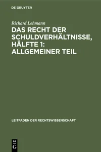 Das Recht der Schuldverhältnisse, Hälfte 1: Allgemeiner Teil_cover