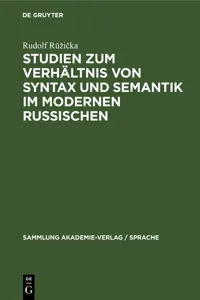 Studien zum Verhältnis von Syntax und Semantik im modernen Russischen_cover