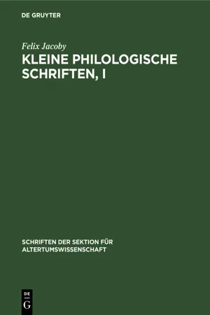 Kleine Philologische Schriften, I