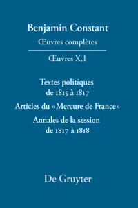 Textes politiques de 1815 à 1817 - Articles du «Mercure de France» - Annales de la session de 1817 à 1818_cover