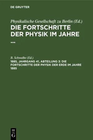 Die Fortschritte der Physik der Erde im Jahre 1885