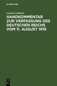 Handkommentar zur Verfassung des Deutschen Reichs vom 11. August 1919_cover