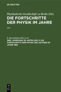 Die Fortschritte der Physik des Aethers im Jahre 1883_cover