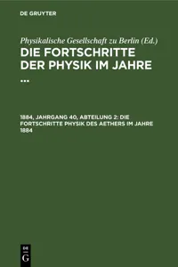 Die Fortschritte Physik des Aethers im Jahre 1884_cover