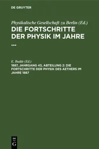 Die Fortschritte der Physik des Aethers im Jahre 1887_cover