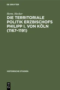 Die territoriale Politik Erzbischofs Philipp I. von Köln_cover