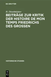 Beiträge zur Kritik der Histoire de mon temps Friedrichs des Grossen_cover