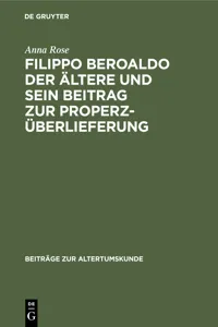 Filippo Beroaldo der Ältere und sein Beitrag zur Properz-Überlieferung_cover