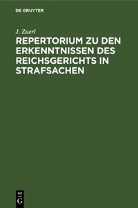 Repertorium zu den Erkenntnissen des Reichsgerichts in Strafsachen_cover