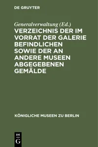 Verzeichnis der im Vorrat der Galerie befindlichen sowie der an andere Museen abgegebenen Gemälde_cover