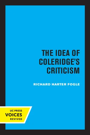 Book cover image for: The Idea of Coleridge's Criticism