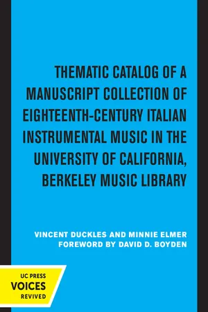 Thematic Catalog of a Manuscript Collection of Eighteenth-Century Italian Instrumental Music