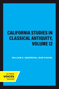 California Studies in Classical Antiquity, Volume 12_cover