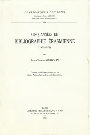 Cinq années de bibliographie érasmienne (1971-1975)