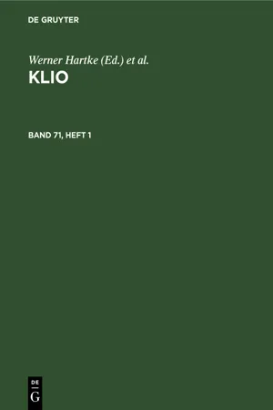 Klio. Band 71, Heft 1