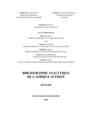 Bibliographie analytique de l'Afrique antique LII (2018)