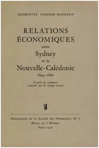 Relations économiques entre Sydney et la Nouvelle-Calédonie, 1844-1860_cover