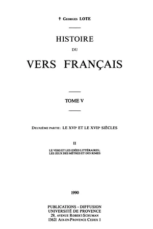 Histoire du vers français. Tome V