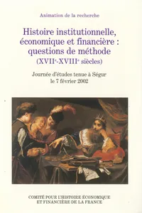 Histoire institutionnelle, économique et financière : questions de méthode_cover