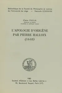 L'apologie d'Origène par Pierre Halloix_cover