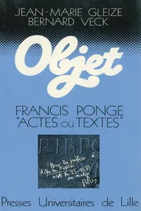 Francis Ponge : actes ou textes_cover