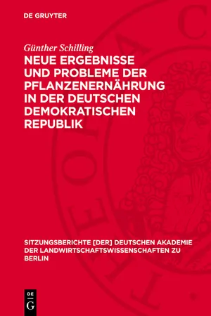 Neue Ergebnisse und Probleme der Pflanzenernährung in der Deutschen Demokratischen Republik