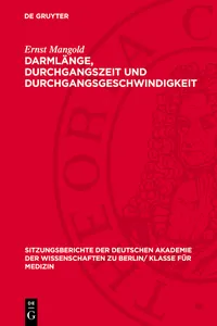 Darmlänge, Durchgangszeit und Durchgangsgeschwindigkeit_cover