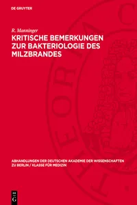 Kritische Bemerkungen zur Bakteriologie des Milzbrandes_cover