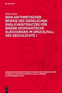 Rein-arithmetischer Beweis des Siegelschen Endlichkeitssatzes für binäre diophantische Gleichungen im Spezialfall des Geschlechts 1_cover